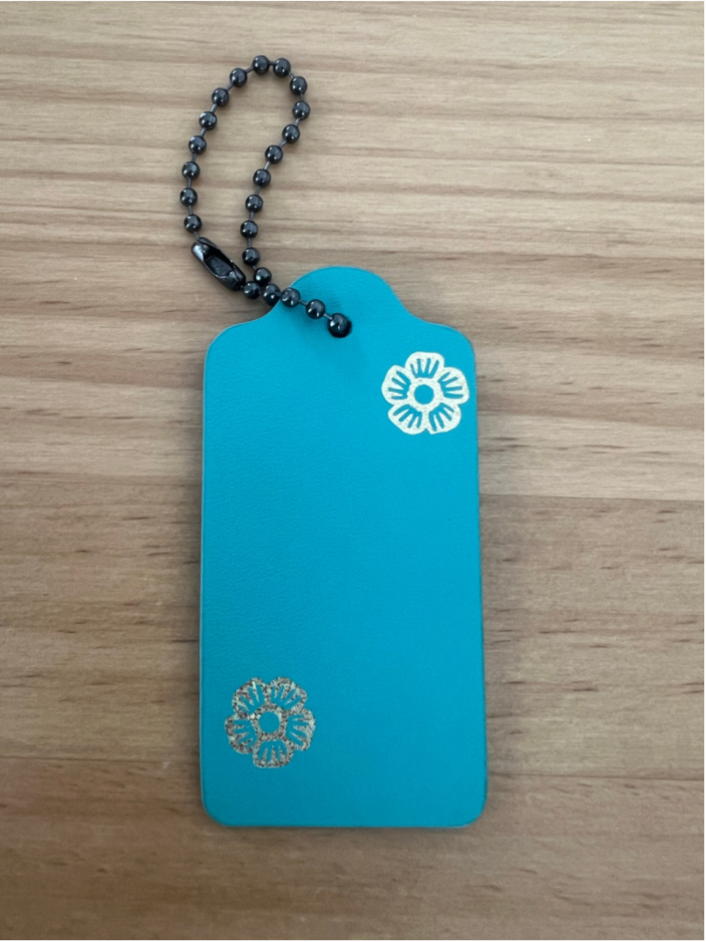 Coach Tea Rose Leather Hangtag Bag Charm Tag Blue Teal Silver Flower